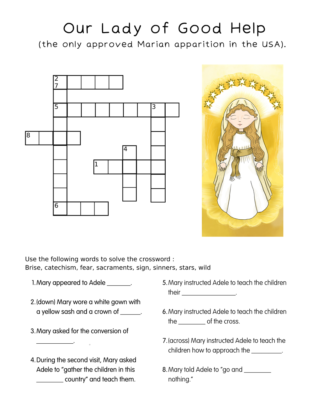 Our Lady of Good Help | Easy Catholic Crossword Puzzles