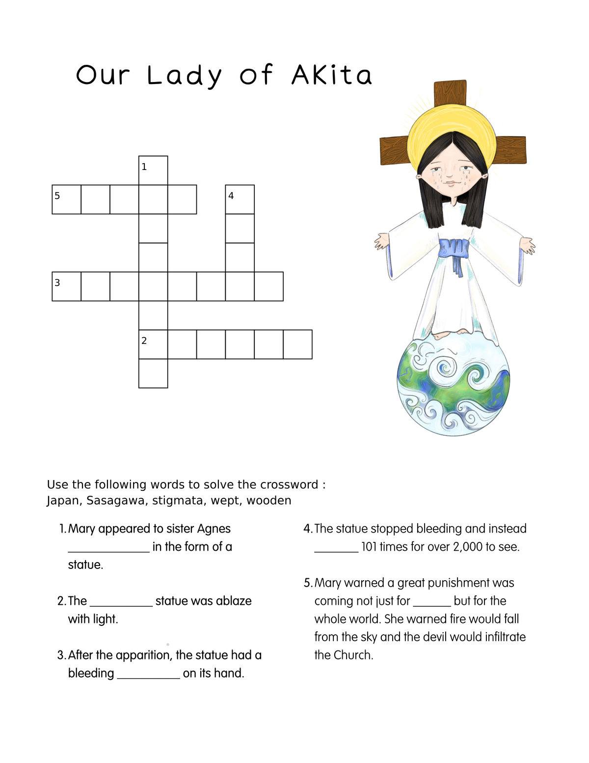 Our Lady of Akita Crossword | Easy Catholic Word Puzzles