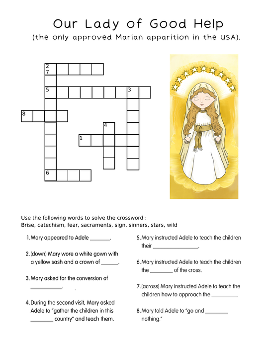 Our Lady of Good Help | Easy Catholic Crossword Puzzles