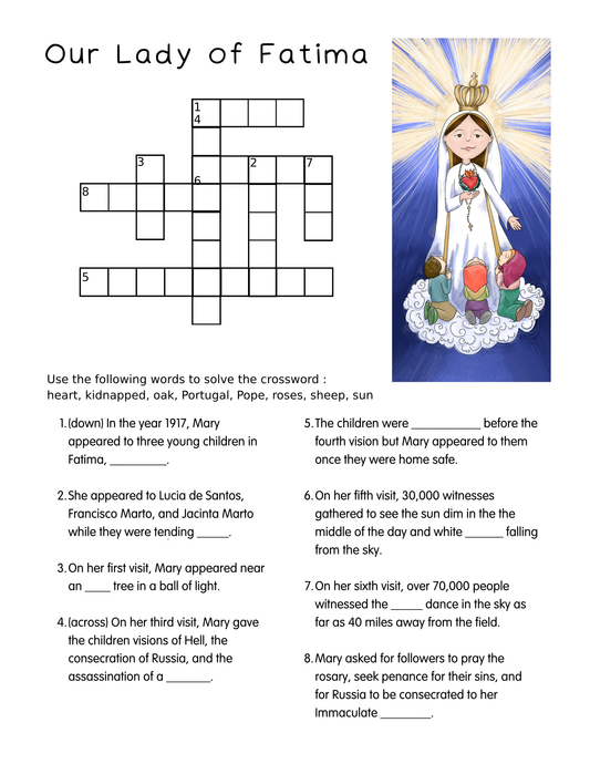 Our Lady of Fatima Crossword | Easy Catholic Crossword Puzzles
