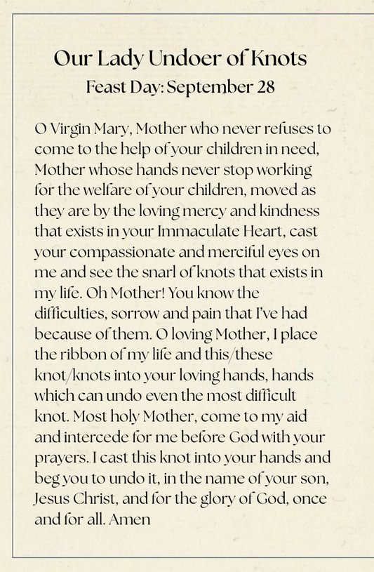 Catholic Prayer Card | Mary Devotional | Our Lady Undoer of Knots