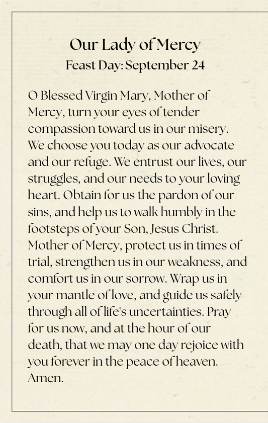 Catholic Prayer Card | Marian Devotional |Our Lady of Mercy